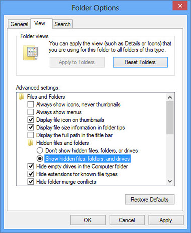 folder-option-settings Chrome poisto